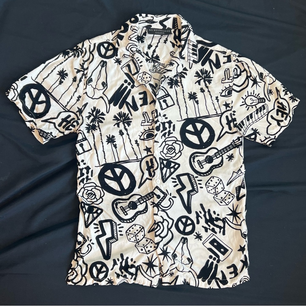No Boundaries Graphic Button Up, Punk Aloha Shirt